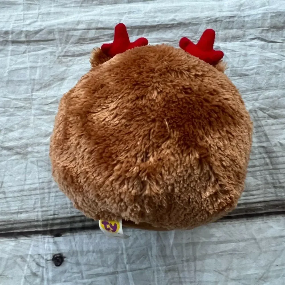 TY Beanie Baby Beanie Hoofer Red‎ Nose Reindeer Cute Christmas Brown Plush Toy